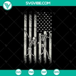 Skeleton dancing with USA flag design in SVG format, perfect for patriotic projects.