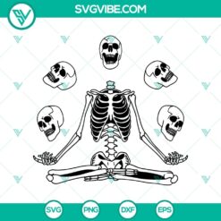 Skeleton meditation SVG design for Halloween, showing a meditating skeleton. Ideal for spooky-themed projects.