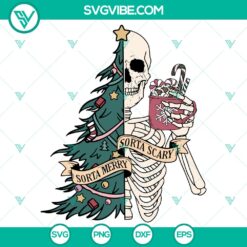 Skeleton Sorta Merry Sorta Scary SVG DXF EPS PNG Files - Halloween-themed digital files with a festive and spooky skeleton design.