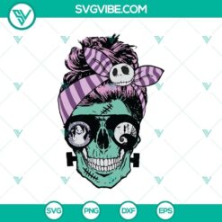 Skull Messy Bun SVG, Horror SVG, Halloween SVG, Halloween Scary SVG