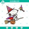 Snoopy riding a broomstick in a Halloween-themed SVG design, ideal for festive projects and decorations.