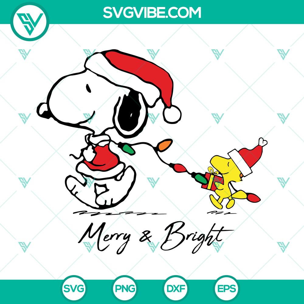 Snoopy Dog Merry and Bright SVG | Peanuts Christmas Cut Files Snoopy dog "Merry and Bright" design SVG file for Peanuts Christmas cut project.