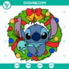Stitch Christmas wreath SVG featuring Disney Christmas characters like Santa Claus. Perfect for holiday crafts and projects.
