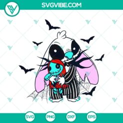 Stitch Jack Skellington, Nightmare Before Christmas, and Hug Sally SVG digital designs for crafting.