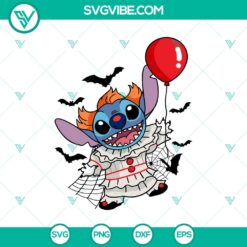 Halloween, Stitch SVG, SVG Files, Stitch x Pennywise Clown SVG, Stitch Horror 5