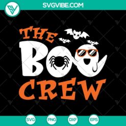 Spooky Halloween-themed SVG design featuring "The Boo Crew" and "Boo" typography for crafting projects.