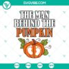 Spooky "Man Behind the Pumpkin" SVG design for Halloween, horror theme, featuring a scary figure lurking behind a carved pumpkin.