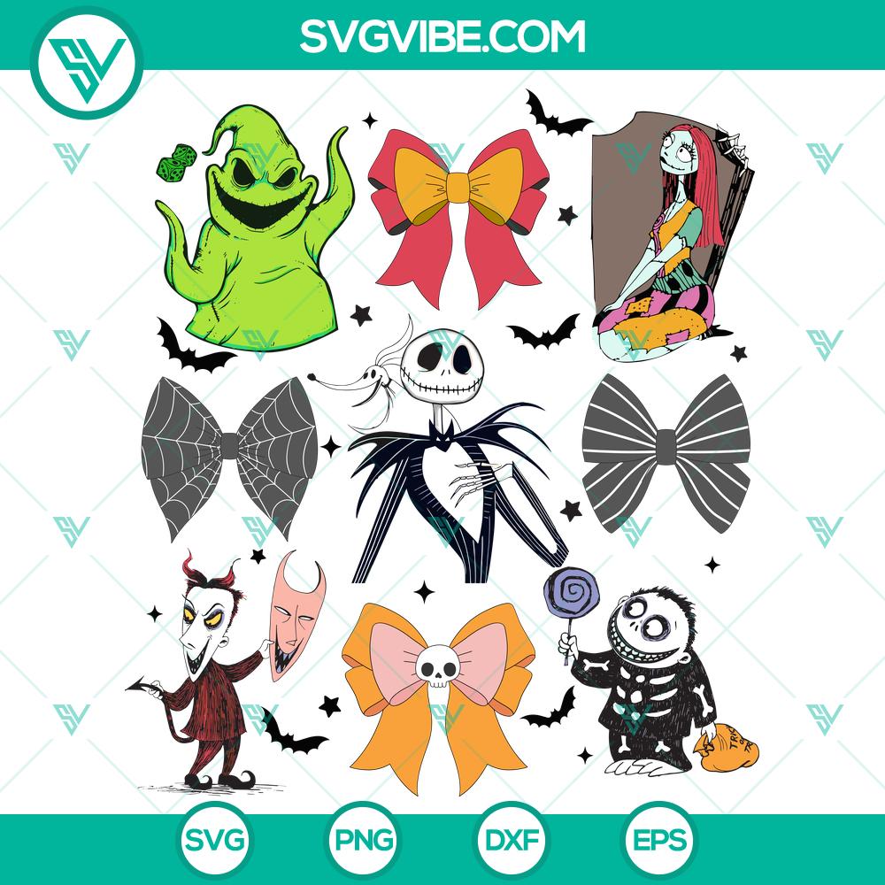 the-nightmare-before-christmas-coquette-bows-svg.jpg Halloween themed Nightmare Before Christmas Coquette Bows SVG design for craft projects and digital printing.