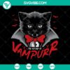 Black cat with vampire fangs and cape, Halloween themed SVG design for crafting projects.