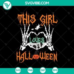 Scary Halloween themed SVG design with text "This Girl Loves Halloween". Ideal for Halloween enthusiasts.