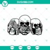 Three Wise Skulls SVG design incorporating See No Evil, Hear No Evil concept. Unique and stylish Skull SVG illustration.