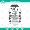 Spooky Halloween SVG with skull design, featuring "Twist The Bones And Bend The Back" text. Ideal for festive crafting projects.