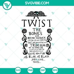 Spooky Halloween SVG with skull design, featuring "Twist The Bones And Bend The Back" text. Ideal for festive crafting projects.