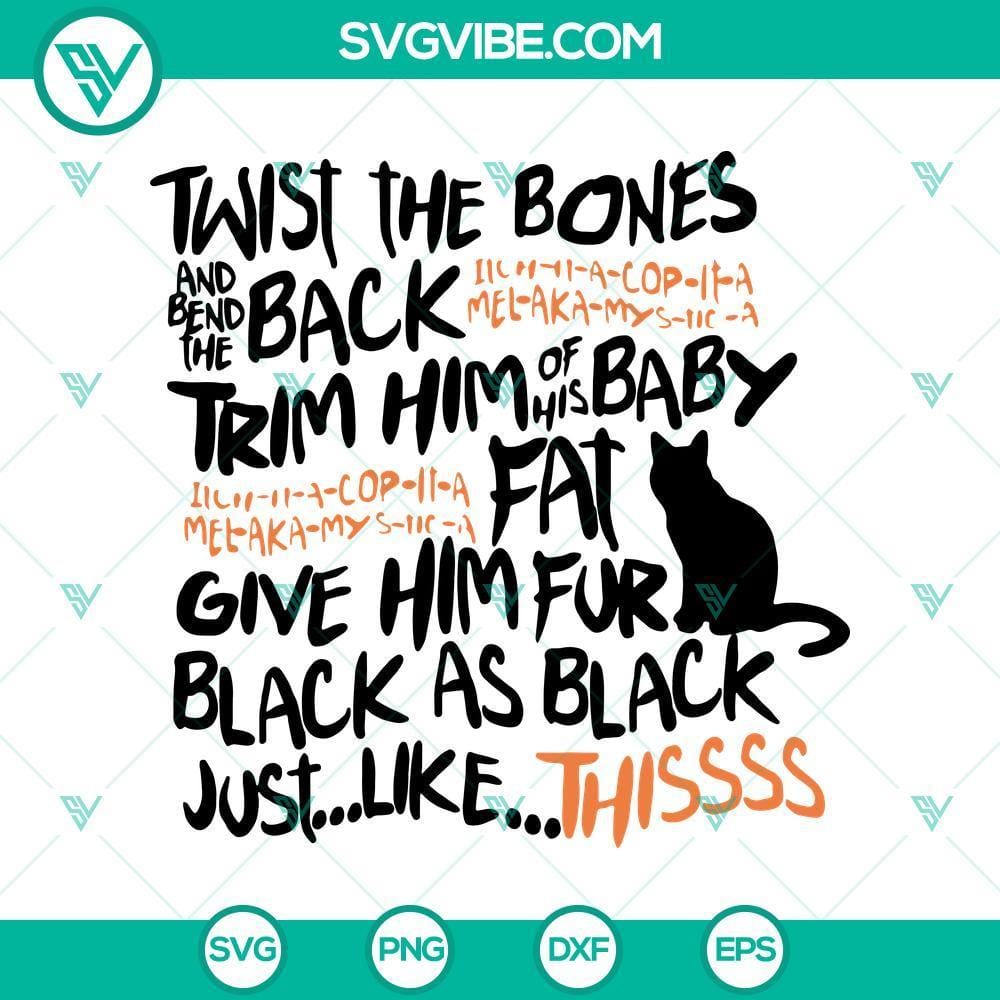 Halloween SVG, Halloween-themed SVG design for "Twist the Bones Back Trim Him", featuring a scary and spooky graphic. Perfect for craft projects.