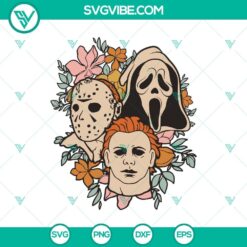 Vintage Floral Horror Characters SVG DXF EPS PNG Cut Files, Halloween SVG File, Halloween Cricut &amp; Silhouette Designs