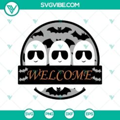 Spooky Halloween SVG design with the words "Welcome Boo" in a fun, festive font. Great for Halloween crafts and decorations.