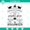 Black cat and pumpkin-themed Halloween SVG design, perfect for spooky holiday crafts.