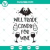 Wine and candy Halloween-themed SVG with witch, boo, and trade message design. Great for holiday crafting projects.
