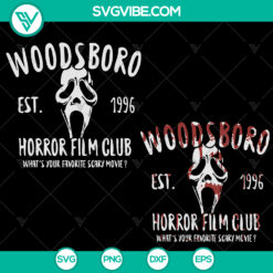 Woodsboro Horror Film Club Est 1996 SVG Download featuring Scream Ghostface SVG Images ideal for horror film fans and graphic designers.