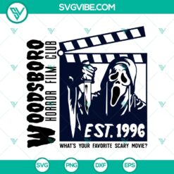 Woodsboro Horror Film Club SVG with scary movie and Halloween elements for horror enthusiasts.